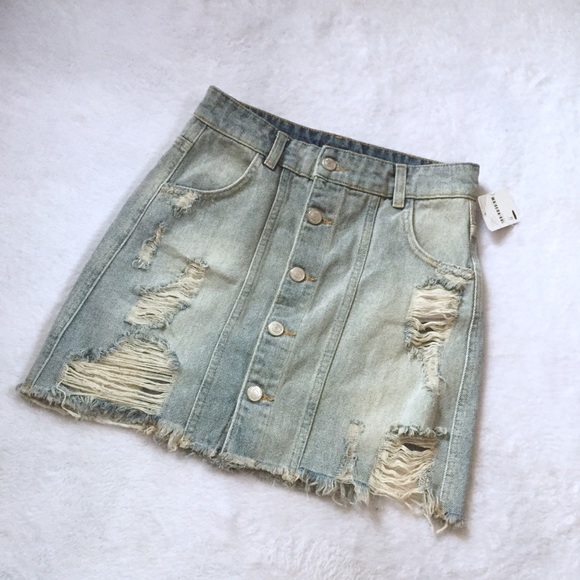 Free People Dresses & Skirts - NWT Free People Distressed Denim Jean Skirt